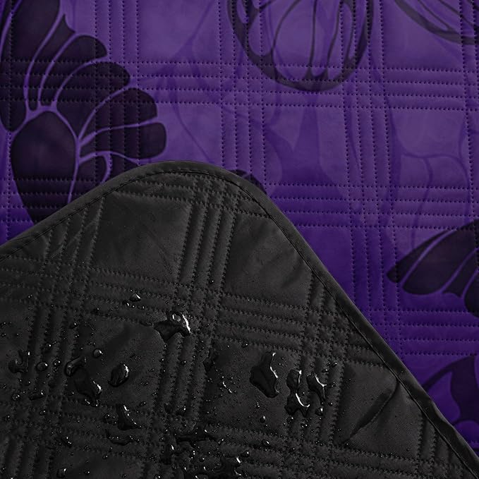 Outdoor Picnic Blanket Portable Ultrasonic Waterproof Picnic Cartoon Black Butterfly Printed Camping Beach Mat for Sand and Wet Grass Hiking (Black Butterfly L