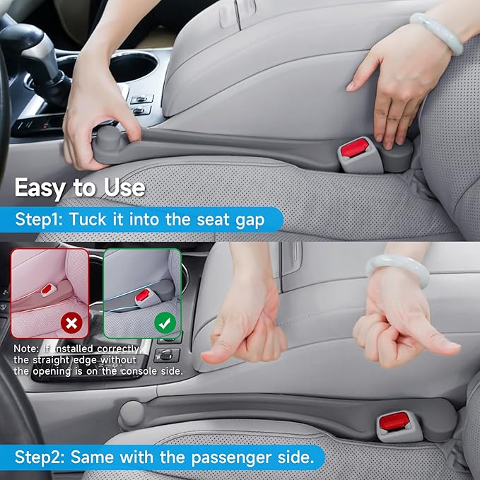 Car Seat Gap Filler Set of 2, 3IN1 Seat Side Gap Filler Plug with Storage Slot & Hook Function, Soft Foam Universal Fit Car SUV Truck Fill Gap Between Seats Console Organizer(Standard Gray)