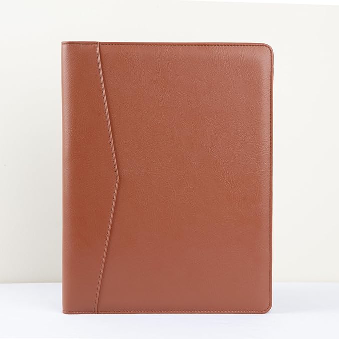STYLIO Padfolio Portfolio Organizer Binder (Tan Color) | Interview Resume Folder, Document, Business Card Holder |w/Letter-Sized Notepad | Handsome Brown Faux Leather Folio Matte Finish