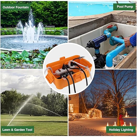 Flemoon Outdoor Electrical Box with Transparent Lid, IP54 Waterproof Box with Clear Cover for Photocell Light Sensor Timer, Power Strip, Outlet, Plug, Socket, Orange