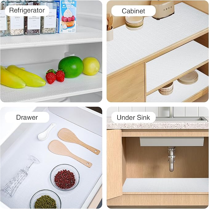 Drawer and Shelf Liner for Kitchen Cabinet,Non-Adhesive Cabinet Liner 12in x 20FT,Waterproof Shelf Paper Non-Slip Mats Cupboard Liners Contact Protect Dresser/Shelves/Table-White