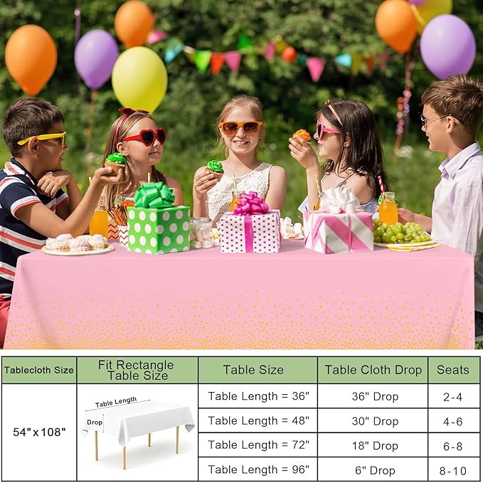 misaya 3 Packs Dot Disposable Table Cloth, 54 x 108 Inch Waterproof Plastic Tablecloth, Rectangle Gold Dots in Pink Table Covers for Mother's Day, Picnic, Birthday, Party