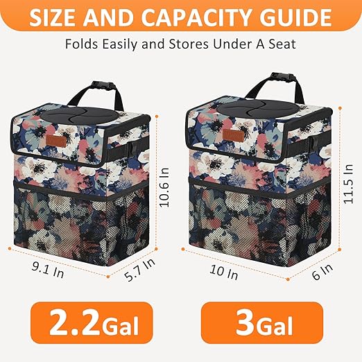 Vankor Car Trash Can for Car Cute, Trash Bag Bin Hanging Waterproof Automotive Garbage Cans Leak Proof Vehicle Trash Can Painting Floral