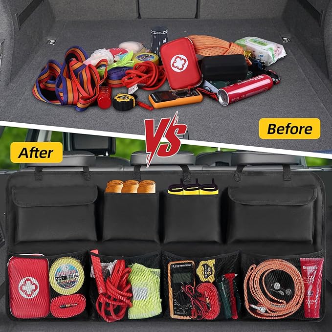 Car Trunk Organizer, Backseat Hanging Organizer with 8 Large Storage Bag Super Capacity -Trunk Organizer for SUV,Truck,Van -Your Space Saving Expert - Black