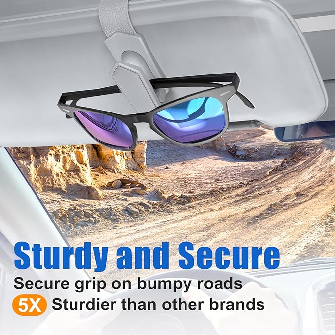 Veharvim Sunglass Holder for Car (One-Handed-Operation, Gentle & Secure Hold, Silicone Padded, Universal Fit, Metal Clip) Visor Sunglass Holder Clip,Visor Sunglass Car (Grey, 4 Pack)