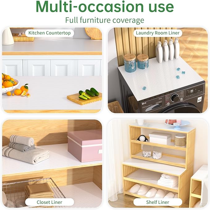 Shelf and Drawer Liner for Kitchen Cabinet, Non-Adhesive 12in x 240in Waterproof Durable Thickened EVA Material Easy-to-Cut Contact Paper Non Slip Mat for Refrigerator, Cupboard, Dresser
