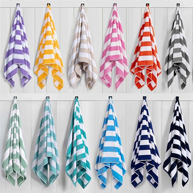 LULUHOME Large Oversized Beach Towel - Big Cotton 36 x 70 Inch Striped Pool Towel, Large Cabana Soft Swimming Towel for Adult Men Women,Yellow