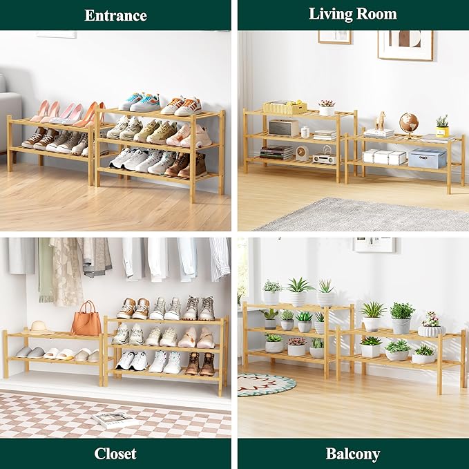 Smiry Bamboo Shoe Rack for Closet, 6 Tier Wooden Stackable Shoe Organizer, Free Standing Shoes Storage Shelf for Entryway, Front Door Entrance, Natural