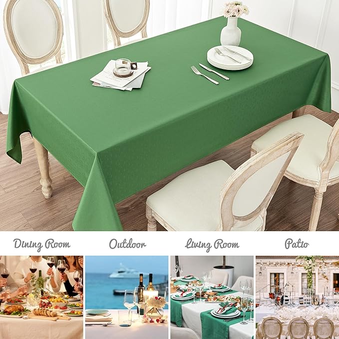 2 Pack Rectangle Tablecloth, 60x104 inch, Water Resistant Wrinkle Free Linen Textured Table Cloth Washable, Decorative Fabric Table Cover for Dining, Party and Camping, Green