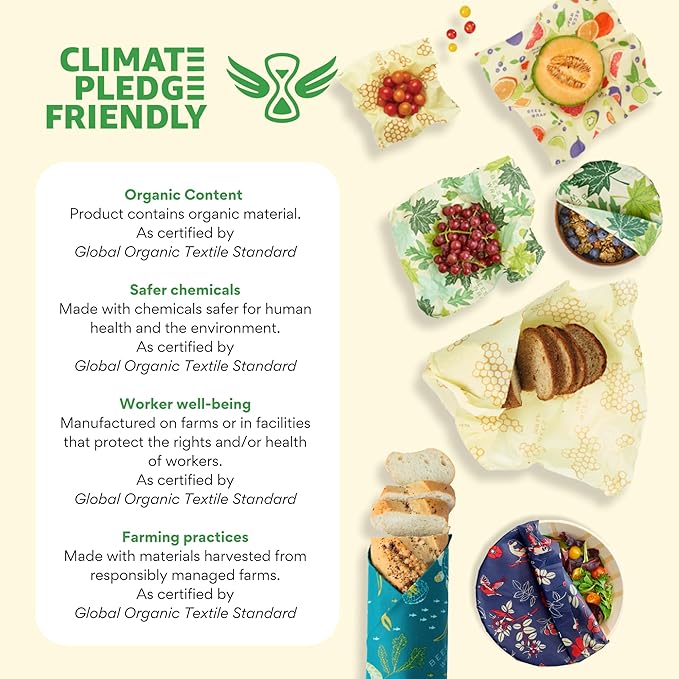 Bee's Wrap Vegan Beeswax Wraps for Food - Vegan Meadow Magic 3 Pack (2M 1 Sandwich) Made in USA Reusable & Organic Food Wraps, Sandwich Wrap - Eco-Friendly Alternative to Aluminum Foil & Plastic Wrap