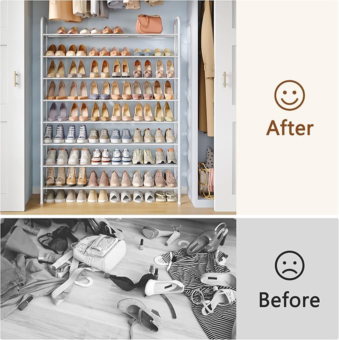 Hoctieon 8 Tier Shoe Rack for Closet, Durable Mesh Style Shoe Rack, Entryway Shoe Shelf, Shoe Storage Organizer for Hallway, Bedroom, Living Room, Wardrobe, White