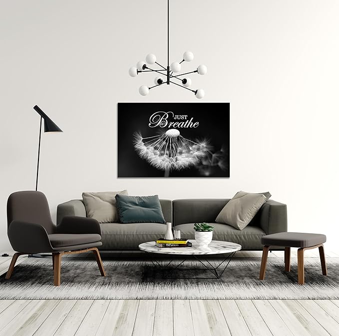 SKASNFAI Zen Wall Art Just Breathe Canvas Picture Positive Inspirational Dandelion Framed Artwork Poster Mental Health Office Pictures Wall Decor for Bathroom (24L x 36W)