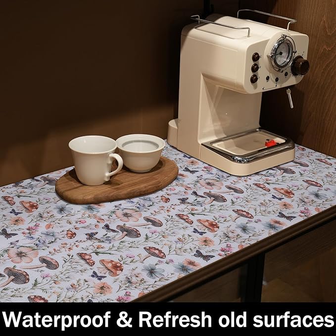 Mushroom 24IN x 10FT Shelf Liners Non-Adhesive and Strong Non-Slip Shelf and Drawer Liners for Kitchen Cabinet Wire Fridge, Waterproof Shelf Drawer Liner, Easy to Clean