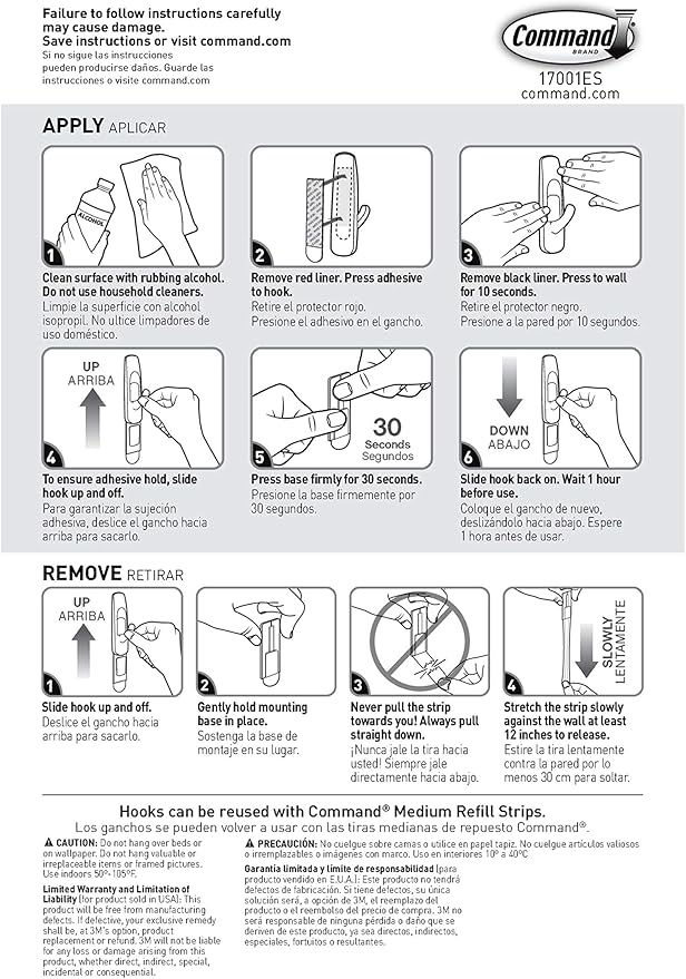 Command Medium Utility Hooks, 20 Hooks and 24 Strips, Damage-Free Hanging Wall Hook with Adhesive Strips, No Tools Great for Hanging, Organization and Storage, Holds up to 3 lb