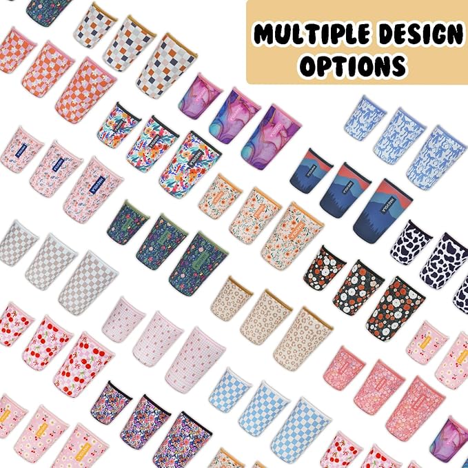 Reusable Insulated Neoprene Iced Coffee Cup Sleeve, Durable Drink Sleeve for Cold Beverages, Beverage Holder for Iced Coffee, Blue Bows