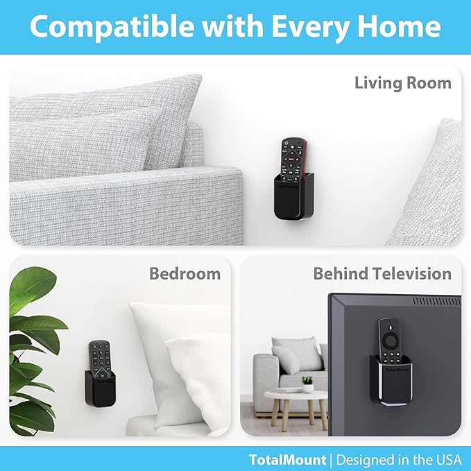 TotalMount Universal Remote Control Holders (2 Pack) – Attach to Wall or Back of TV – Compatible with All TV Remotes (Premium Black, Medium)