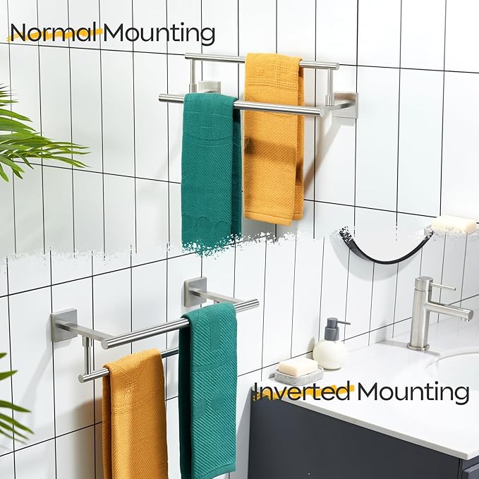 KOKOSIRI Hand Towel Holder Brushed Nickel Bathroom Rack 16 Inch Double Towel Bars Rails for Bath Toilet Stainless Steel B5009BR-L16