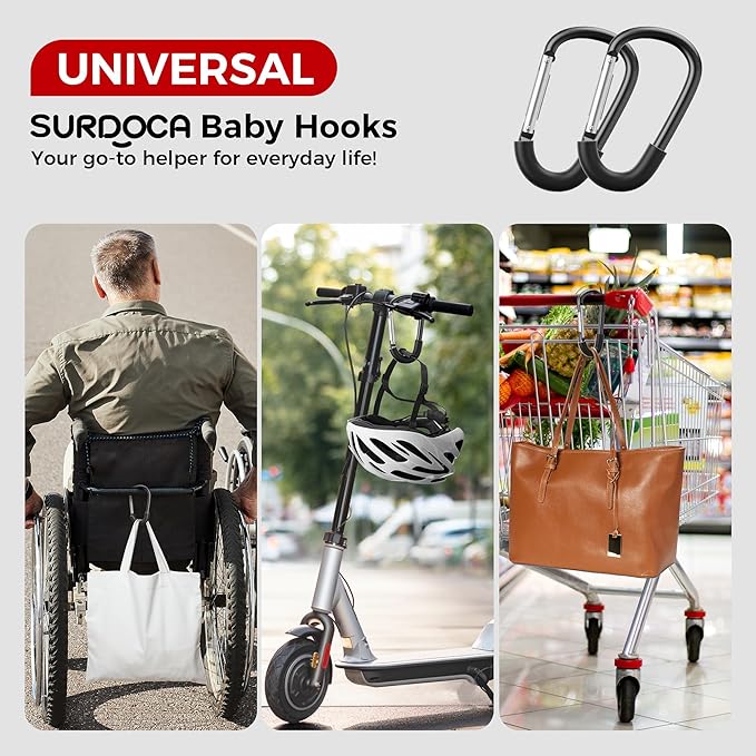 SURDOCA Stroller Hooks, Large Stroller Hooks for Bags, Universal Stroller Clips and Hooks, Heavy-Duty Mommy Hook for Stroller, Stroller Accessories for Moms