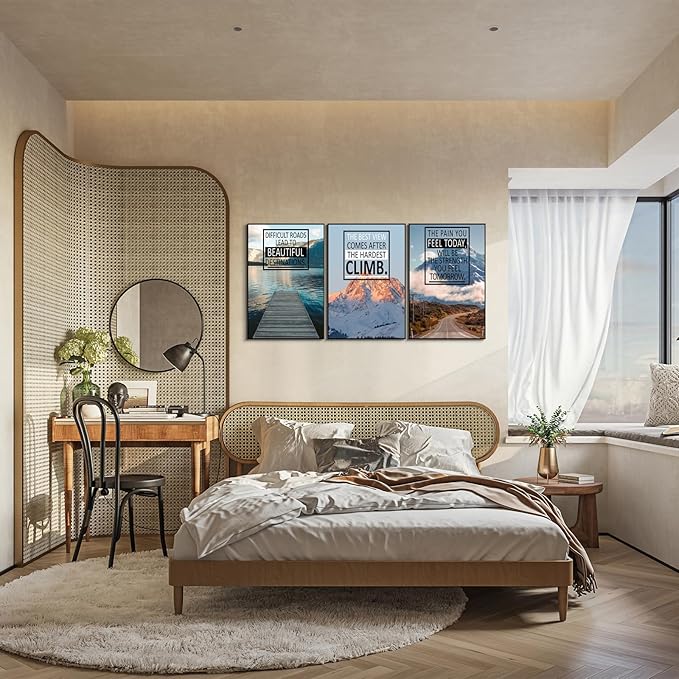 KAWAHONE Inspirational Wall Art, Motivational Quotes Decor Posters, landscape Canvas Wall Art, Positive Affirmations Canvas for Work Place Library, Gym,Office,Living Room