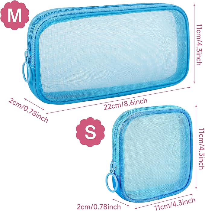 4 Pieces Mini Zipper Nylon Mesh Pouch, Mesh Cosmetic Bags Makeup Bags, Multipurpose Travel Toiletry Bags for Office Supplies and Travel Accessories (Multicolored, M)