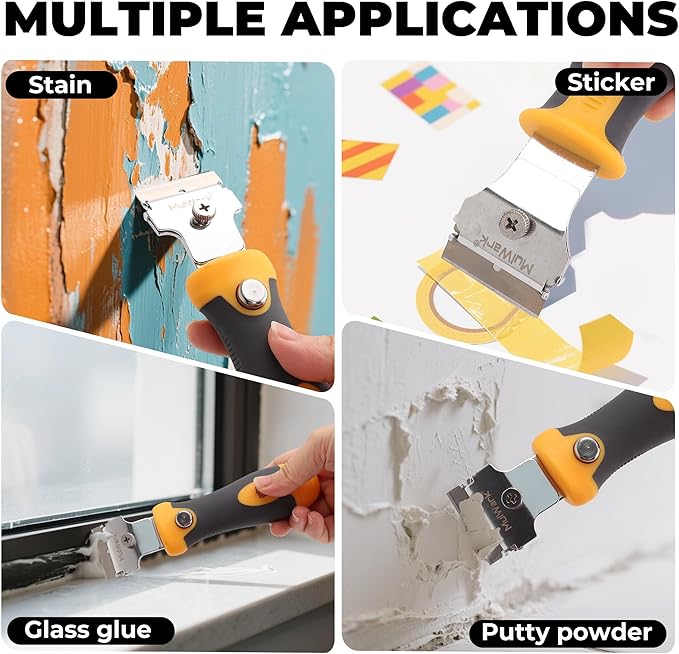 MulWark Razor Blade Scraper, 4 Handles Razor Scraper Set With Extra 24pcs Blades Heavy Duty Paint & Glass Scraper Tool With Extendable Handle for Windows, Oven Cleaning & Surface Prep