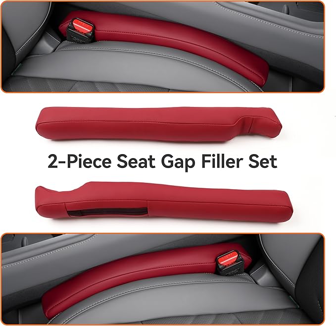 POKSRI Car Seat Gap Filler, 2 Pack Leather Gap Organizers Stop Things from Dropping into The Gap Between Seat and Console, Adjustable Width 1.4-2.4 Inches Fits Most Car/Truck/SUV, Accessories (Wine)