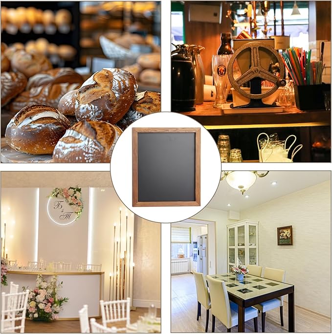 2 PCS 11x14 Inch Small Chalkboard Signs with Stand Black Magnetic Chalkboard Tabletop Non-Porous Surface with Rustic Pine Wood Frame Chalk Board Easel Sign for Kitchen, Wedding