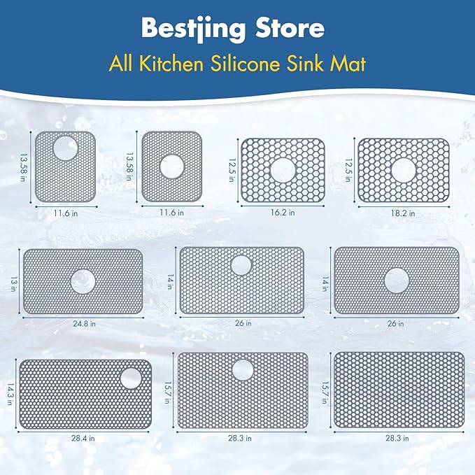 Silicone Sink Protectors for Kitchen Sink - 28.3"x 15.7" Kitchen Protector Mat Accessory, Non-Slip Heat Resistant Mat for Bottom of Farmhouse Stainless Steel Porcelain (Gray)
