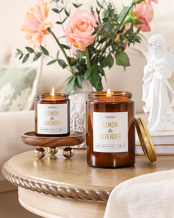 AOOVOO Lemon Lavender Scented Candle - Lavender Candle, Scented Candles, Soy Candles for Home 22 oz