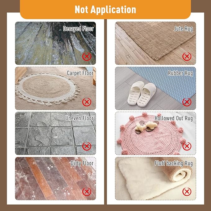 FuKuEn Rug Pad Gripper for Hardwood Floor Non-Slip Vacuum Tech Invisible Grippers for Carpet Anti Skid Self Adhesive Area Rug Pad for Tile Washable Cuttable Reusable Rug Tape 10x10cm