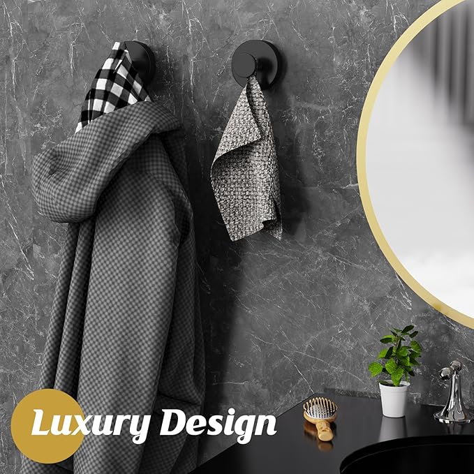 Suction Cup Hooks for Shower,Removable Shower Towel Suction Hooks for Bathroom Wall,Kitchen,Glass,Mirror,Tile to Hang Robes,Loofah-Black(4-Pack)