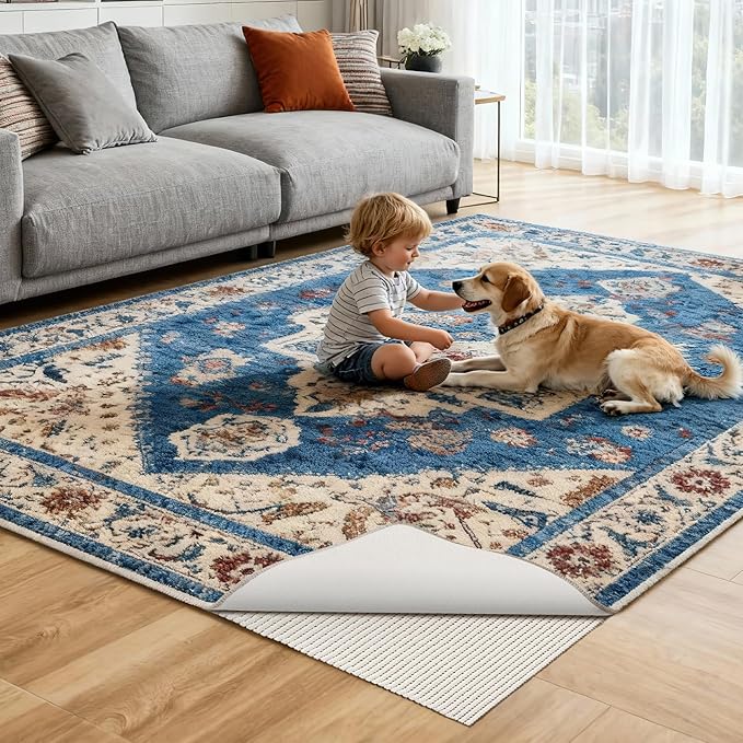 Songrey Non-Slip Rug Pad 3x5 FT, Extra Thick Carpet Pads for Hard Surfaces, Prevents Sliding and Secures Rugs, Provides Floor Protection with Comfort Cushioning