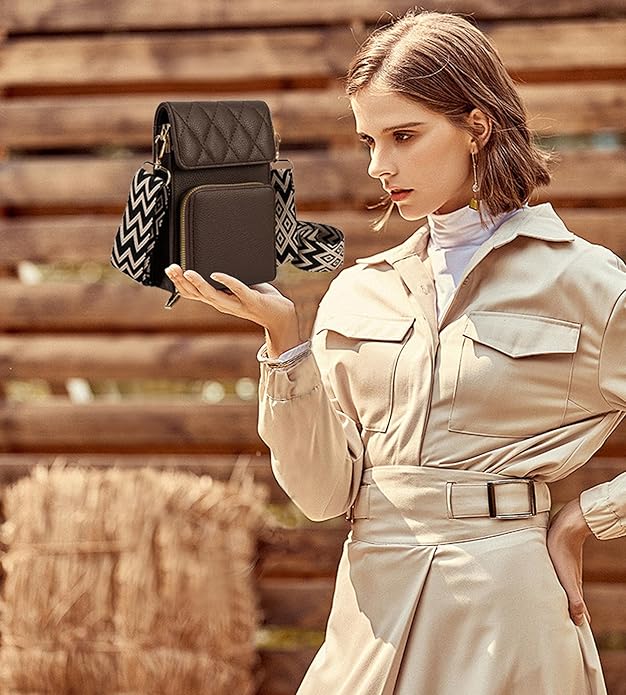 myfriday Small Leather Crossbody Bag for Women with Guitar Strap Mini Crossover Bags & Shoulder Purses with 2 Card Slots