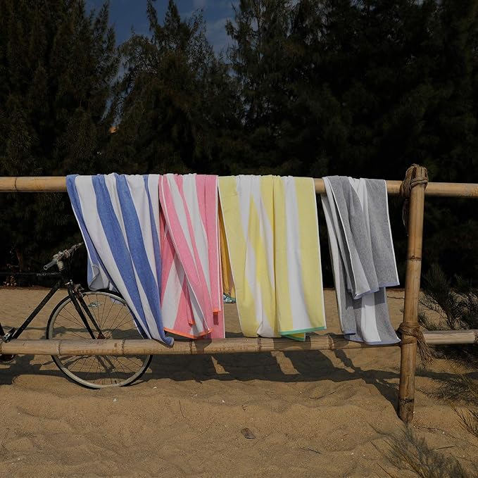 HENBAY Cotton Oversized Beach Towel - Large 70 x 35 Inch Pool Towel, Orange Striped Quick Dry Swimming Cabana Towel