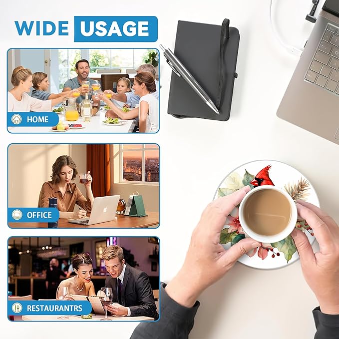 Cardinal Coasters Set of 4, Absorbent Ceramic Stone Coasters with Cork Base, Winter Christmas Home Decor, Ideal Gifts