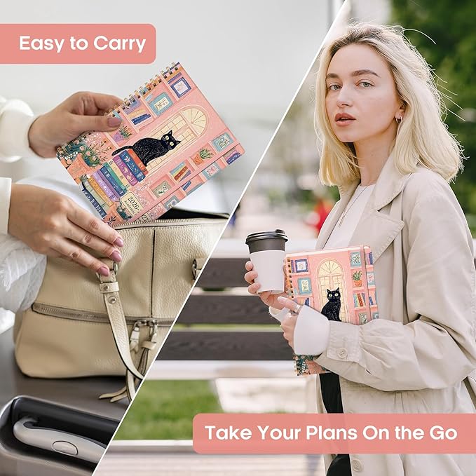 Academic Planner 2026-2027, Weekly and Monthly Calendar Book, July 2026 – June 2027, Hardcover Planner with Tabs, Perfect for Teachers, Students, Women & Men, A5 (6.4" x 8.5") - Cat
