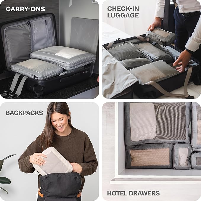 Aerotrunk Compression Packing Cubes for Travel - Luggage Organizer Bags - Double Zipper Packing Cubes for Suitcases (12-Pack, Black)