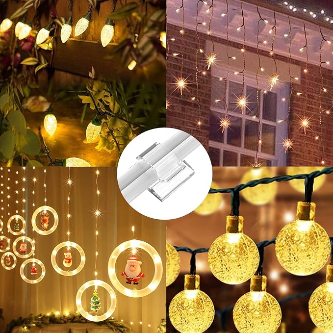 105 PCS Hooks for Outdoor String Lights (Large, Clear), Christmas Light Clips Hangers, Cable Clips Wire Holder Cord Organizer for Patio Porch Decor, Balcony & Holiday Decor