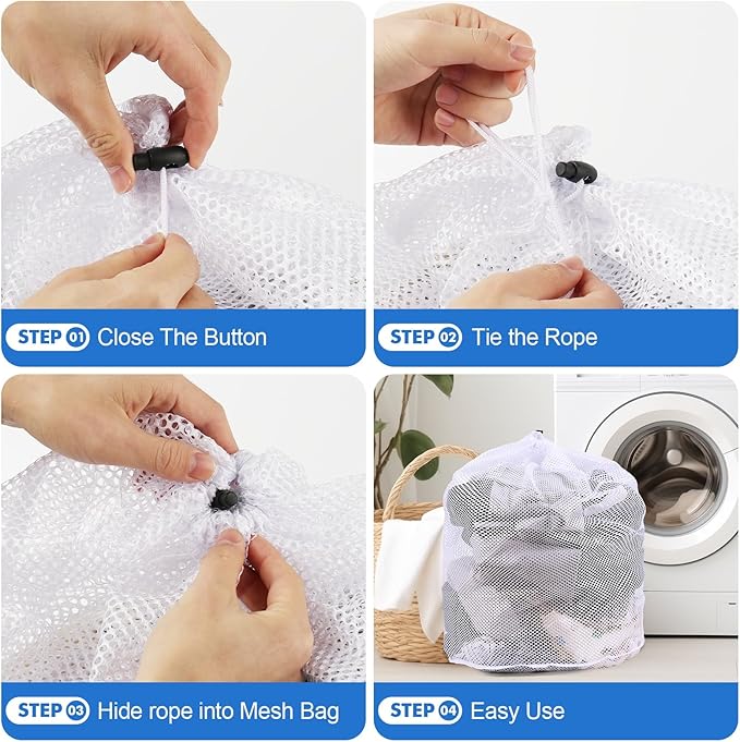 4Pcs Mesh Laundry Bags Washing Machine Mesh Wash Bags for Clothes, Underwear, Lingerie, Bed Linen with Drawstring Closure Sturdy (4 Size)