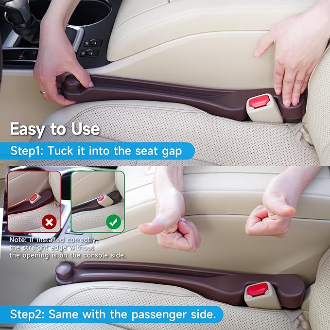Car Seat Gap Filler Set of 2, 3-in-1 Seat Side Gap Filler Plug with Storage Slot & Hook Function, Soft Foam Universal Fit Car SUV Truck Fill Gap Between Seats Console Organizer (Narrow Deep Brown)