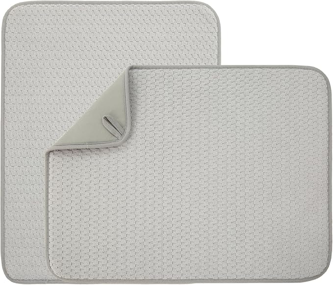 VESHE 2 Pack Microfiber Dish Drying Mat for Kitchen Counter, Ultra Absorbent Dish Drainer Mat, Dish Drying Pad, Dish Rack Mat 20×15 Inch (Silver Gray)