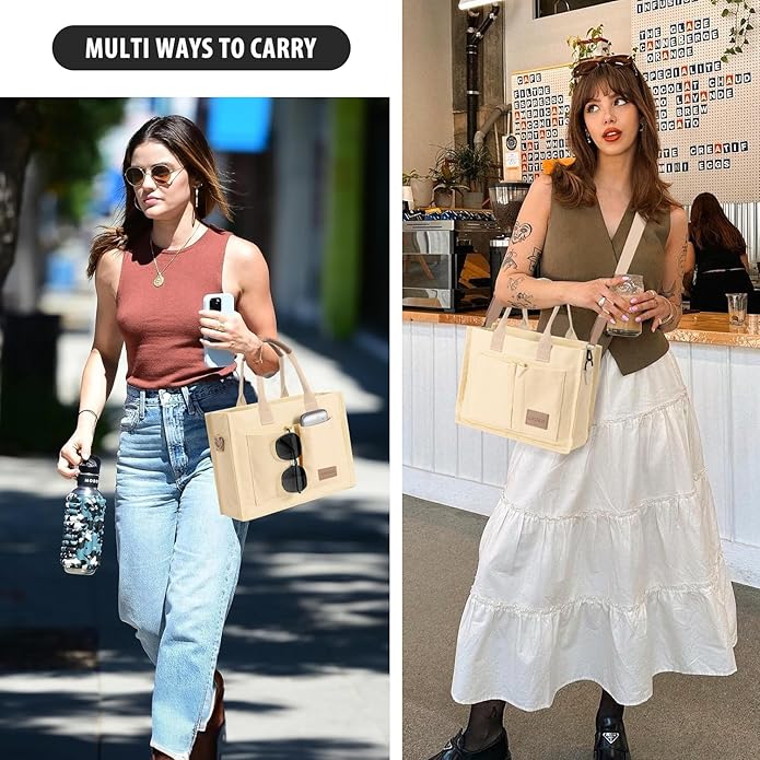 Women's Canvas Tote Bag, Crossbody Work Purse with Pockets, Top Handle Handbag Satchel Bags for Travel, Nurse, Teacher