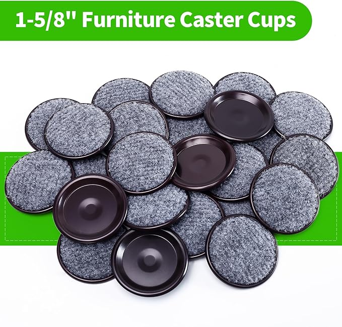 1 5/8" Round Carpet Bottom Furniture Caster Cups, Reusable Furniture Sliders for Hardwood Floors, Felt Furniture Pads Coasters to Protect Tile or Laminate Floors from Scratches, Brown/Gray (24 Pack)