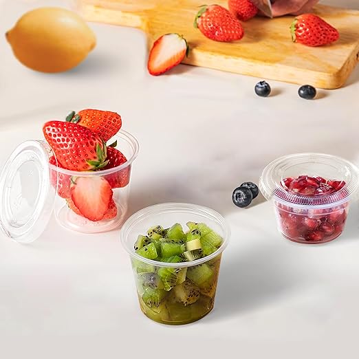 TashiBox 100 Sets - 4 oz Portion Containers with Lids, Airtight and Stackable, Jello Shot, Sauce, Condiment Cups for Lunch, Party, Trips