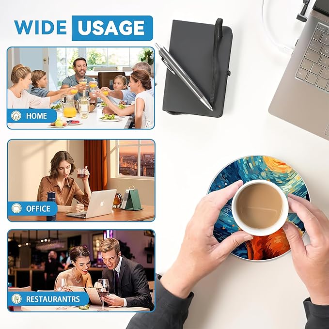 Starry Night Cat Coasters Set of 4, Round 4" Absorbent Ceramic Stone Coasters with Cork Base, Cute Table Home Decor, Ideal Gifts for Women Men