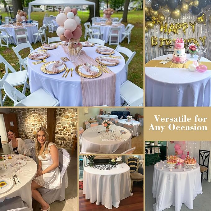 White Round Tablecloth 90in Reusable Washable Polyester White Round Table Cloth for Wedding Birthday Party Bridal Shower Circle Table Cover Kitchen Dining Buffet Restaurant Cake Banquet Decorations