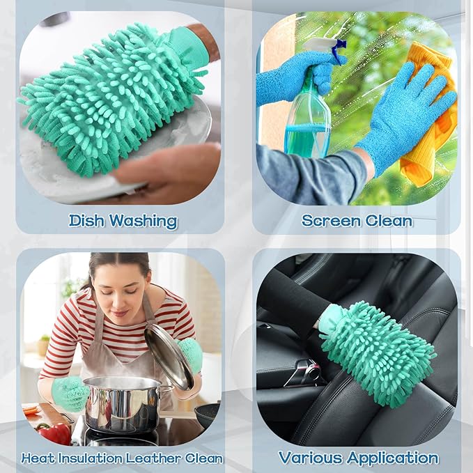 Potchen 6 Pcs Microfiber Dusting Mitt Gloves Microfiber Washable Dusting Gloves Car Wash Mitt for Leaf Cleaning Plant