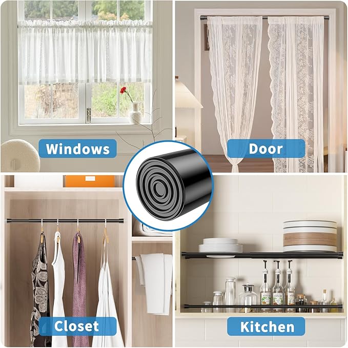 AIZESI Tension Curtain Rod for Windows 26.5 to 36 inch, Adjustable Expandable Pressure Spring Curtain Rod No Drilling, Black Curtain Rod for Bedroom Doorway Closet Door
