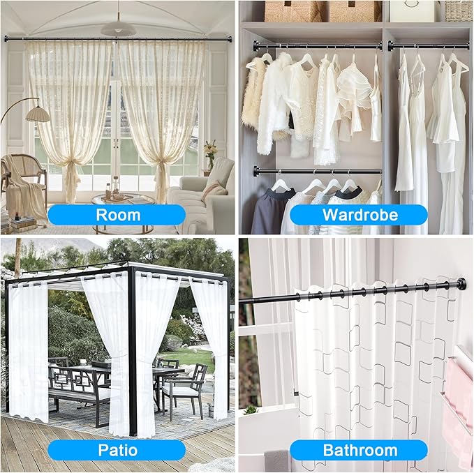 TEECK Shower Curtain Rod, 32-43 inch Adjustable Spring Tension Curtain Rod, Never Rust Anti-Slip Shower Curtain Rod for Bathroom, No Drilling, Never Collapse, Easy to Use, Black