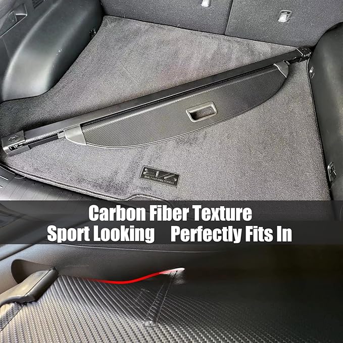 Volcaner Cargo Cover for Kia EV6 Accessories,Carbon Fiber Texture Retractable Rear Trunk Organizer Trunk Cover Privacy Security Screen Shield Shade for 2022 2023 2024 2025 Kia EV6 Accessories